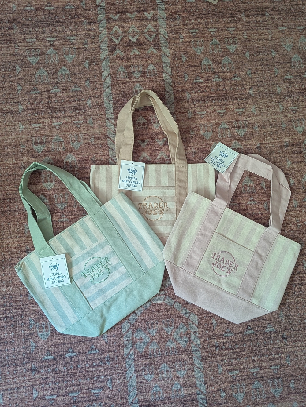 Striped Mini Canvas Tote Bag - Mint
